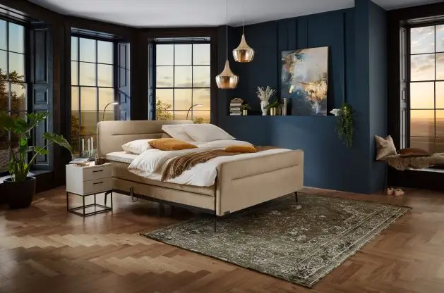 Boxspring Caresse 3310 elektrische tweepersoonsbed met gratis voetbord, gestoffeerd in grijs, hoofdbord en verstelbare matras