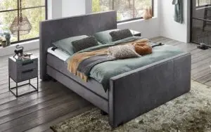 Boxspring Caresse 6060 met gratis voetbord, grijze bekleding, tweepersoons, hoofdbord, matras, geschikt voor diverse maten