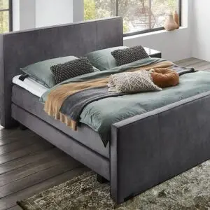 Boxspring Caresse 6060 met gratis voetbord, grijze bekleding, tweepersoons, hoofdbord, matras, geschikt voor diverse maten