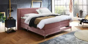Boxspring Caresse 6900 elektrische tweepersoons boxspring met gestoffeerd hoofdbord en verstelbare matrassen in grijze stof