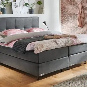 Boxspring Caresse 7050 tweepersoons in moderne slaapkamer met gestoffeerd hoofdbord en luxe matras, maat 180x200 cm