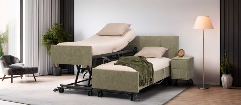 Elba Castello Hoog-Laag Bed met elektrische verstelmogelijkheden en zijhekken in moderne slaapkameromgeving.