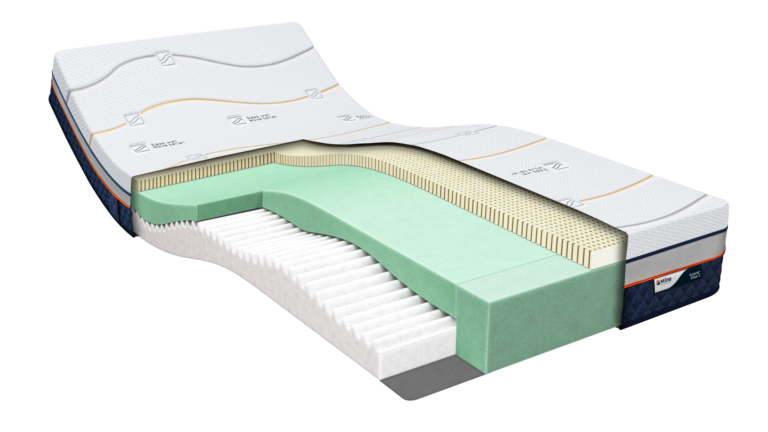 M Line Iconic Star 4 matras met Talalay-latex toplaag, contourondersteunende schuimlaag en ademende Lyocell-tijk op witte ach