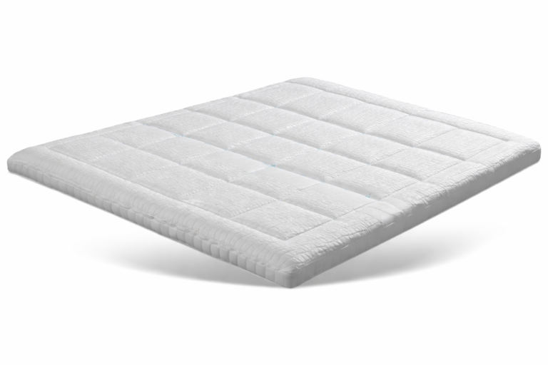 Norma T2350 HR-Naturalis Pulse Latex topper met afritsbare hoes op een bed geplaatst, 13 cm dik met zomer- en winterzijde.