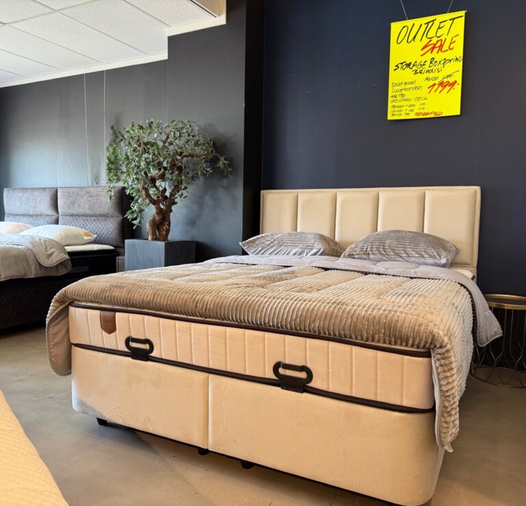 Storage Boxspring Brindisi met verticale banen-hoofdbord, opbergruimte en matras met HR-topper in diverse maten beschikbaar